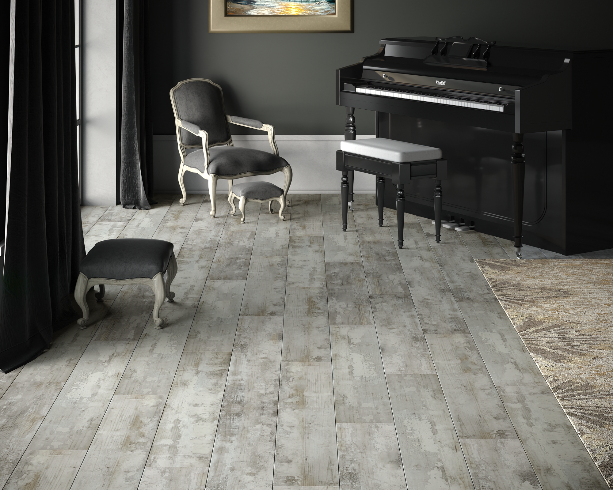 Кварцвиниловый SPC ламинат Art East Art Stone Дэк Лофт Викента 126-ASP 1220×183×6 фото в интерьере